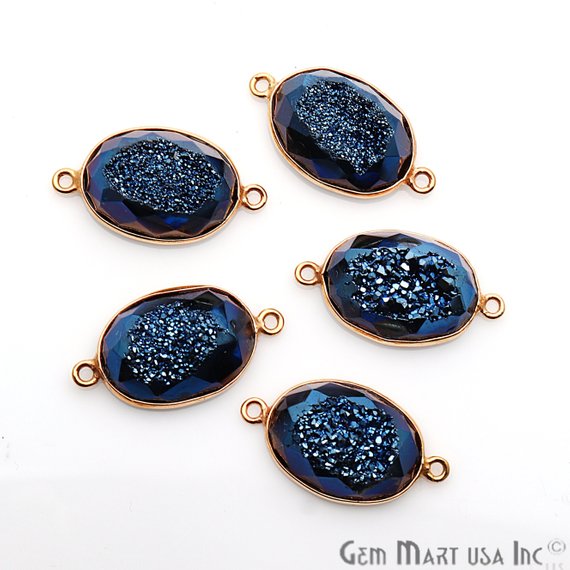 Window Druzy 13x18mm Oval Bezel Cave Druzy Connector (Pick Color, Bail, Plating) - GemMartUSA