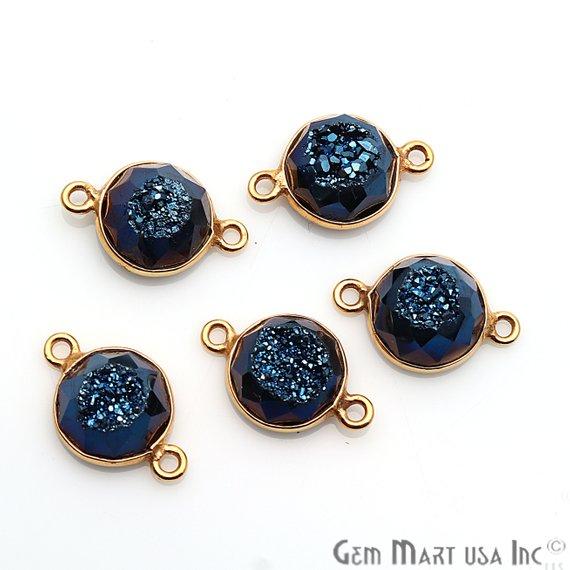 Window Druzy 10mm Round Shape Bezel Cave Druzy Gemstone Connector (Pick Your Color, Bail, Plating) - GemMartUSA