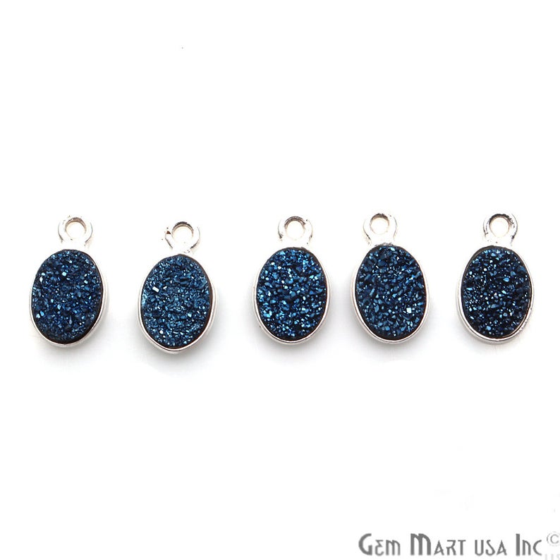 Titanium Druzy 6x8mm Oval Bezel Connector (Pick Color, Bail, Plating) - GemMartUSA