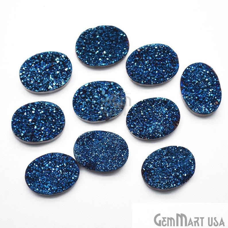 Plain Druzy 12x16mm Oval Shape Loose Cabochon (Pick Your Color) - GemMartUSA