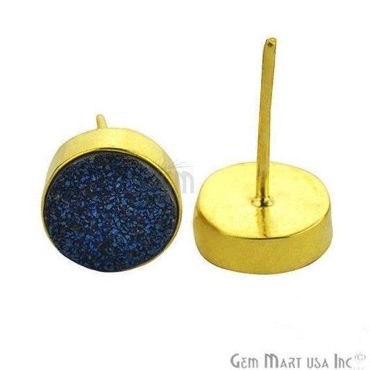 Round Shape 10mm Gold Plated Druzy Stud Earrings 1 Pair (Pick your Gemstone) - GemMartUSA