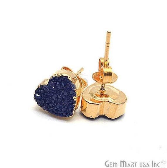 Heart Shape 8mm Gold Plated Druzy Stud Earrings (Pick your Gemstone) (90017-1) - GemMartUSA