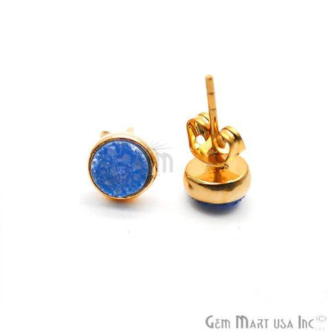 Round Shape 6mm Gold Plated Druzy Stud Earrings (Pick your Gemstone) (90021-1) - GemMartUSA