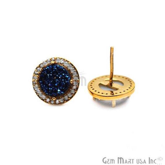 Round Shape 8mm Gold Plated Cubic Zircon Druzy Stud Earrings (Pick your Gemstone) (90036-1) - GemMartUSA