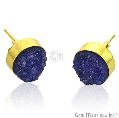 Handmade Rough Studs Druzy Bezel Setting Oval 15mm Gold Plated Stud Earring (90003-1) - GemMartUSA