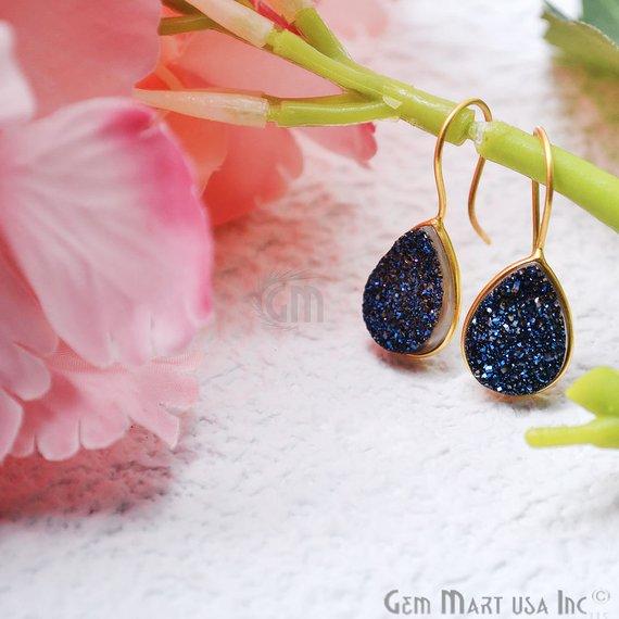 Pear Shape 17x13mm Gold Plated Druzy Hook Earrings (Pick your Gemstone) (90203-2) - GemMartUSA