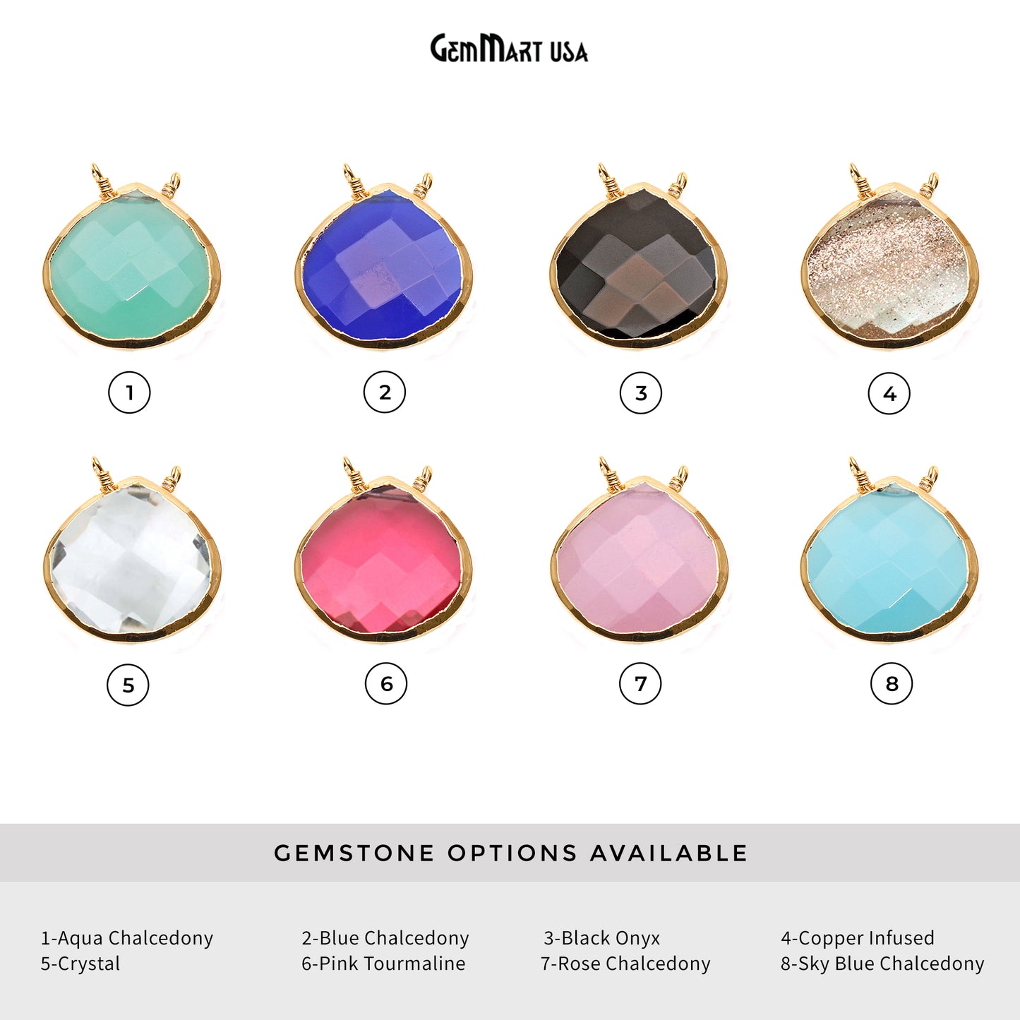 Gemstone 22x20mm Heart Shape Gold Electroplated Connector