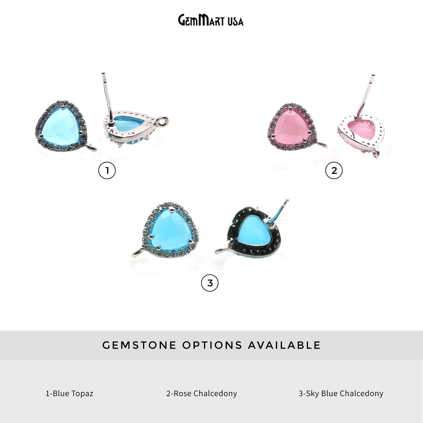 DIY Gemstone Cubic Zircon 13x10mm Loop Connector Stud Earrings