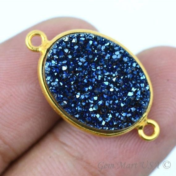 Titanium Druzy 13x18mm Oval Bezel Gemstone Connector (Pick Your Color, Bail, Plating) - GemMartUSA