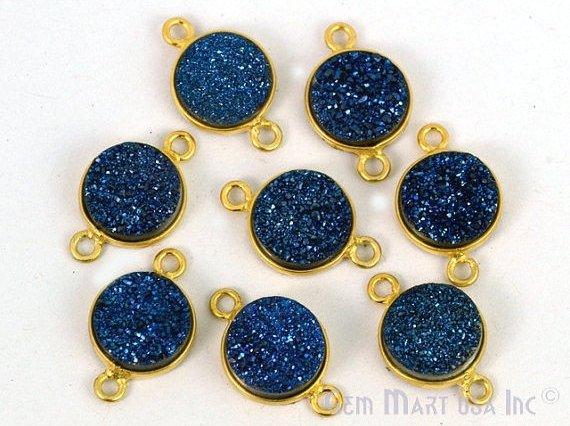 Titanium Druzy 10mm Round Bezel Connector (Pick Color, Bail, Plating) - GemMartUSA