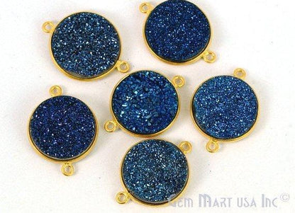 Natural Titanium Druzy 16mm Round Double Bail Gold Gemstone Connector
