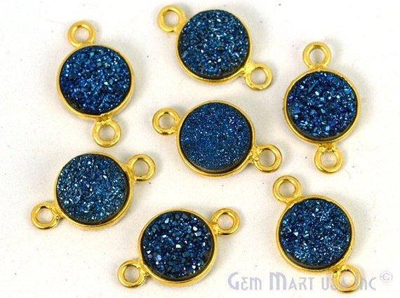 Titanium Druzy 8mm Round Bezel Connector (Pick Color, Bail, Plating) - GemMartUSA