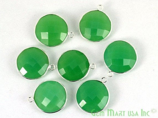 Chrysoprase Chalcedony Round 16mm Single Bail Silver Bezel Gemstone Connector