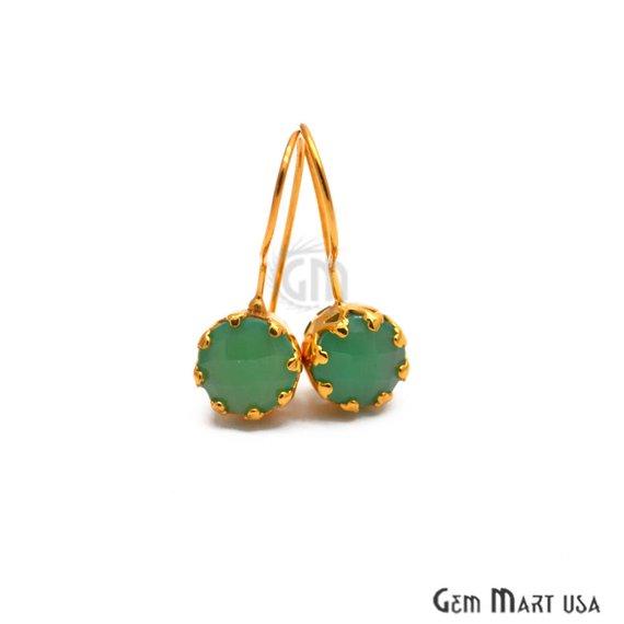 Round 27x10mm Gemstone Gold Dangle Hook Earring (Pick Your Gemstone) - GemMartUSA