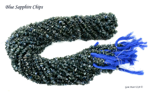 Blue Sapphire Chip Beads, 34 Inch, Natural Chip Strands, Drilled Strung Nugget Beads, 3-7mm, Polished, GemMartUSA (CHBS-70001)