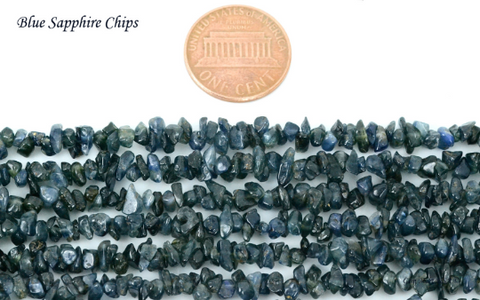 Blue Sapphire Chip Beads, 34 Inch, Natural Chip Strands, Drilled Strung Nugget Beads, 3-7mm, Polished, GemMartUSA (CHBS-70001)