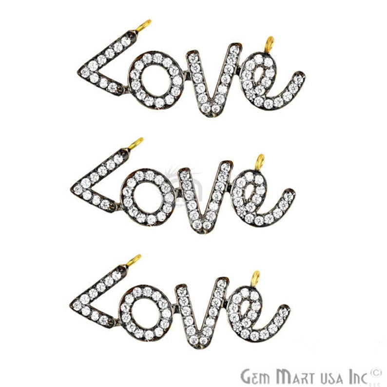 Love' 18x12mm CZ Pave Gold Vermeil Charm for Bracelet & Pendants - GemMartUSA