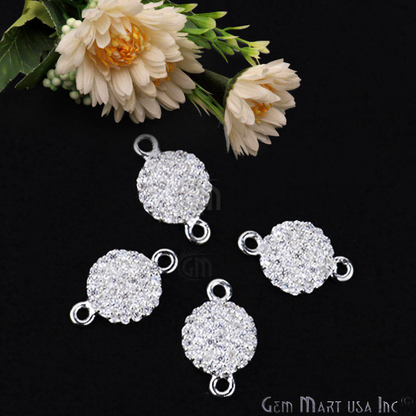 CZ 'Disk' Shape Charm in Silver Plated 14x8mm 1pc