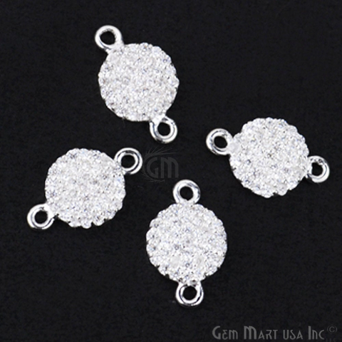 CZ 'Disk' Shape Charm in Silver Plated 14x8mm 1pc