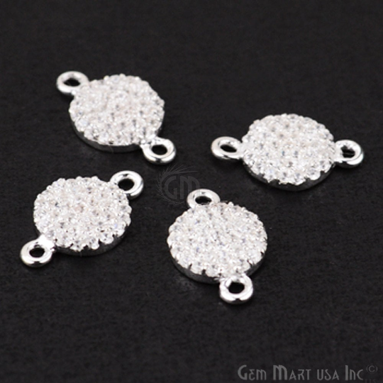 CZ 'Disk' Shape Charm in Silver Plated 14x8mm 1pc