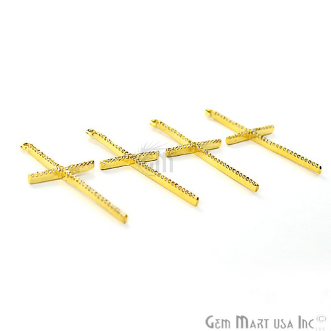 Cubic Zircon Pave 'Cross' Shape Gold Vermeil Charm for Bracelet Pendants & Necklace - GemMartUSA