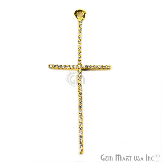 Cubic Zircon Pave 'Cross' Shape Gold Vermeil Charm for Bracelet Pendants & Necklace - GemMartUSA