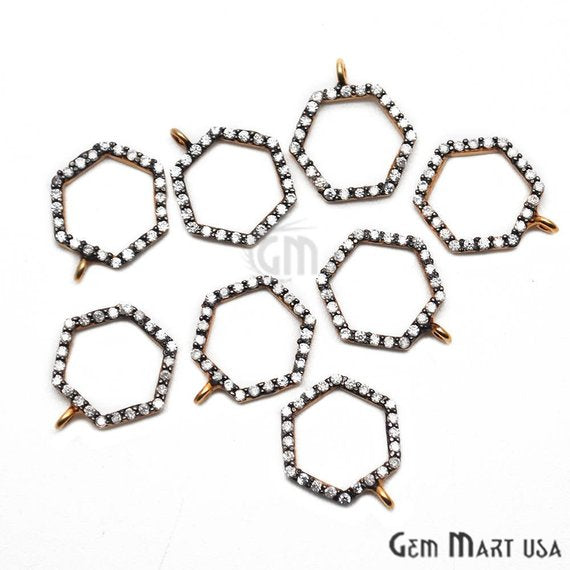 Cubic Zircon Pave 'Hexagon' Gold Vermeil Charm For Bracelet & Pendants - GemMartUSA