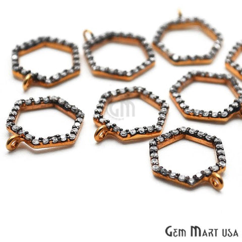 Cubic Zircon Pave 'Hexagon' Gold Vermeil Charm For Bracelet & Pendants - GemMartUSA
