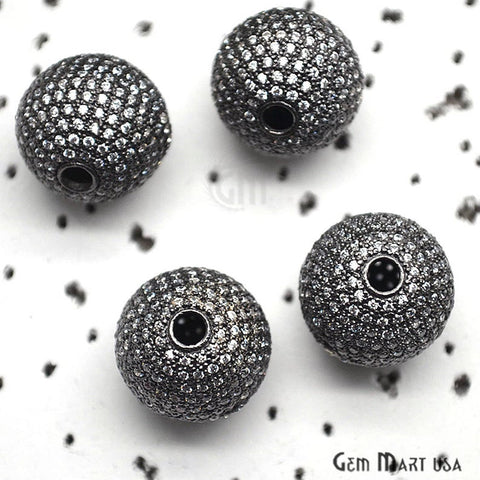 Cubic Zircon Round Beads Ball Silver Charm for Bracelet & Pendants - GemMartUSA