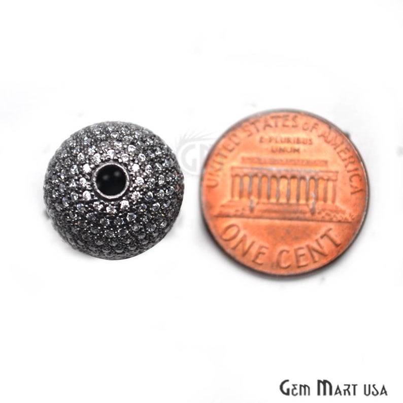 Cubic Zircon Round Beads Ball Silver Charm for Bracelet & Pendants - GemMartUSA