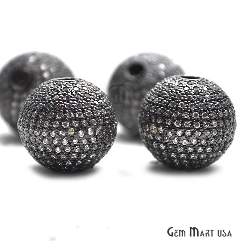 Cubic Zircon Round Beads Ball Silver Charm for Bracelet & Pendants - GemMartUSA