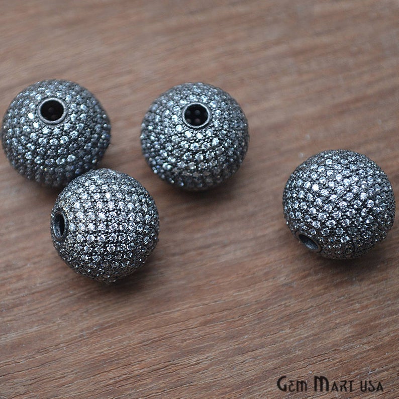 Cubic Zircon Round Beads Ball Silver Charm for Bracelet & Pendants - GemMartUSA