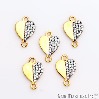 Cubic Zircon Pave 'Heart' Gold Vermeil Charm For Bracelet & Pendants - GemMartUSA