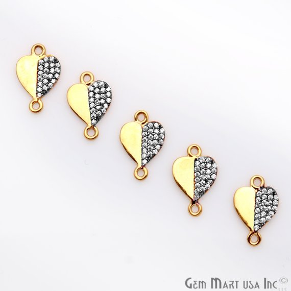 Cubic Zircon Pave 'Heart' Gold Vermeil Charm For Bracelet & Pendants - GemMartUSA