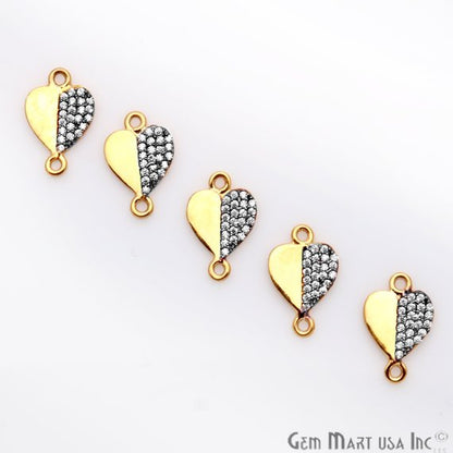 Cubic Zircon Pave 'Heart' Gold Vermeil Charm For Bracelet & Pendants - GemMartUSA