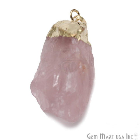 Rose Quartz Pendant, Gold Cap Quartz Necklace, Gold Bracelets Charm, Gemstone Rose Quartz Gold Cap Connector,(CHPR-50029) - GemMartUSA