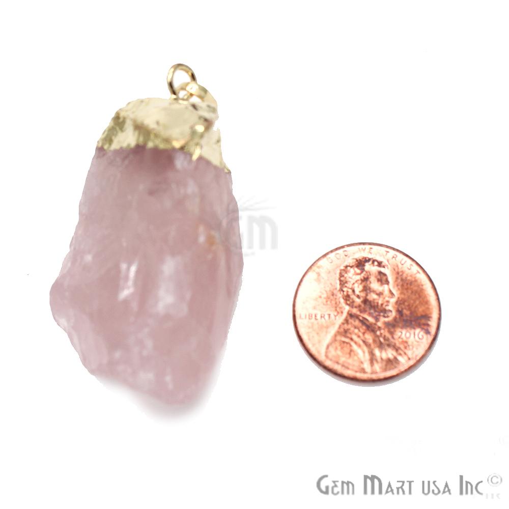 Rose Quartz Pendant, Gold Cap Quartz Necklace, Gold Bracelets Charm, Gemstone Rose Quartz Gold Cap Connector,(CHPR-50029) - GemMartUSA