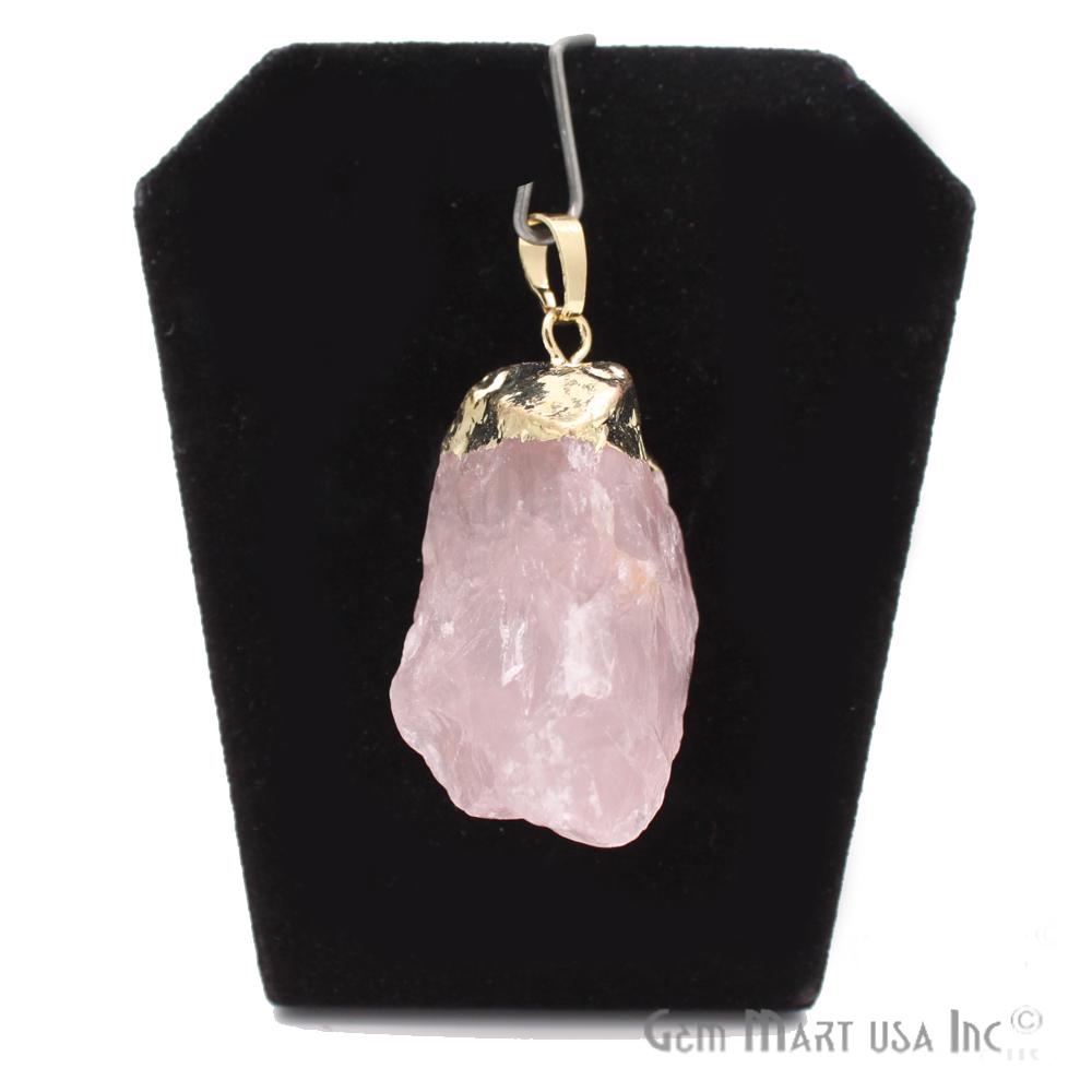 Rose Quartz Pendant, Gold Cap Quartz Necklace, Gold Bracelets Charm, Gemstone Rose Quartz Gold Cap Connector,(CHPR-50029) - GemMartUSA
