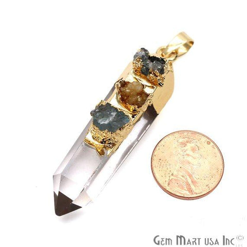Crystal Pendant, Three Stone Multi Necklace, Gemstone Gold Pendant, Raw Gemstone, (CHPR-50032) - GemMartUSA