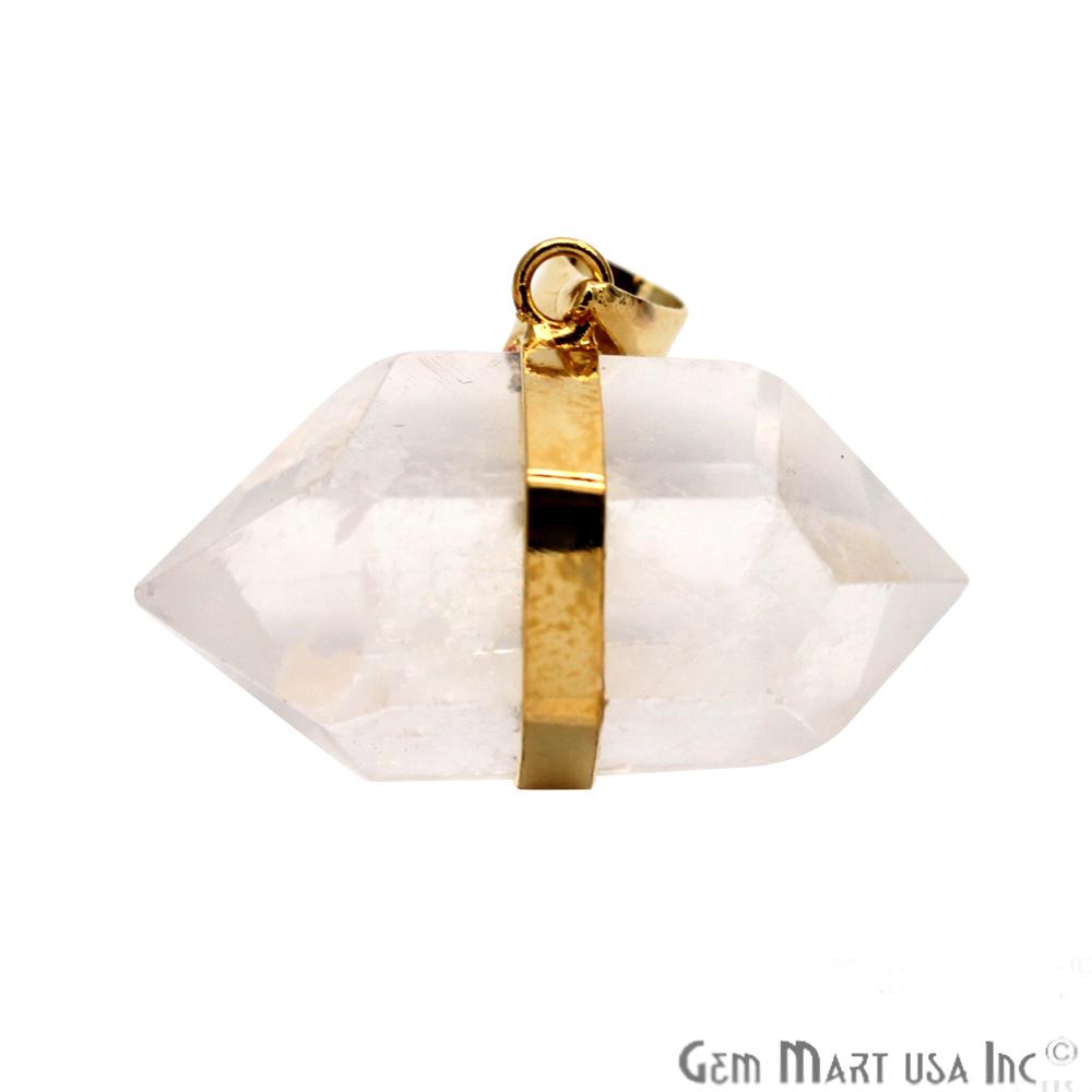 Crystal Double Point Pendant, Gold Cap Necklace, Bracelets Charm, Gemstone Connector,(CHPR-50033) - GemMartUSA