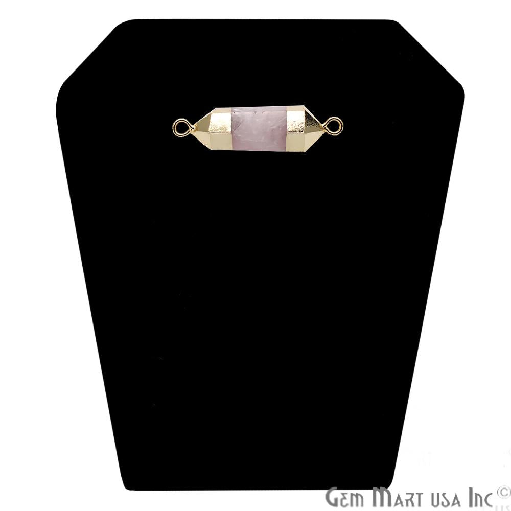Rose Quartz Connector,Gold Plated Gemstone Pendant Connector,Double Point Bail Connector,(CHPR-50046) - GemMartUSA