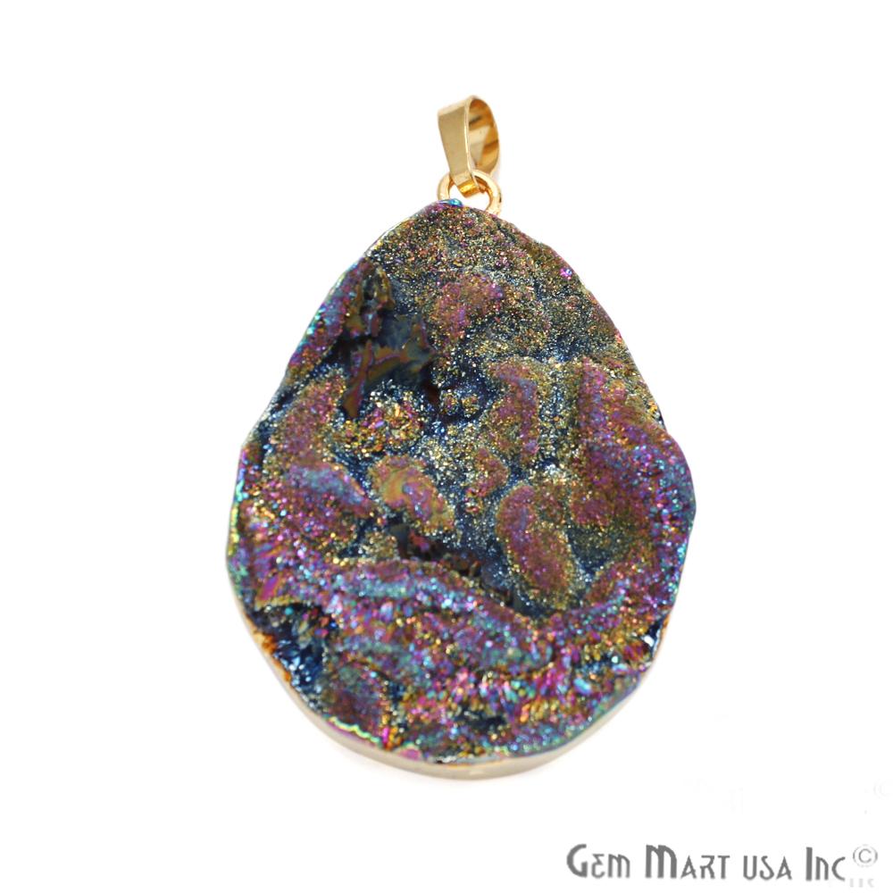 Multi Color Druzy Pendant, Gold Druzy Charm, Multi Color Druzy Necklace, Druzy Locket,(CHPR-50058) - GemMartUSA