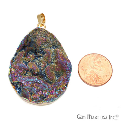 Multi Color Druzy Pendant, Gold Druzy Charm, Multi Color Druzy Necklace, Druzy Locket,(CHPR-50058) - GemMartUSA