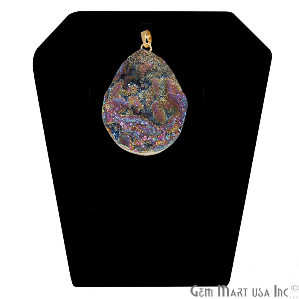 Multi Color Druzy Pendant, Gold Druzy Charm, Multi Color Druzy Necklace, Druzy Locket,(CHPR-50058) - GemMartUSA