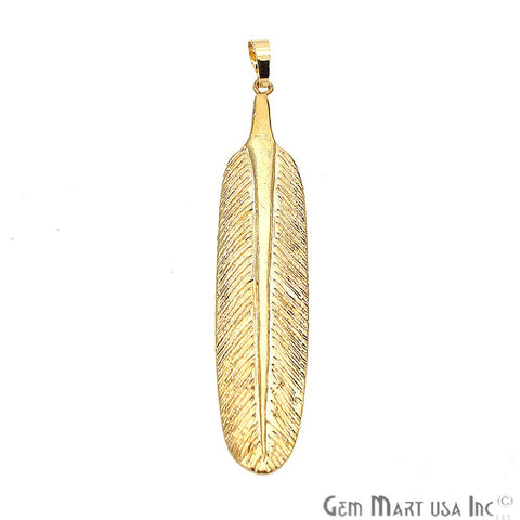 Feather Pendant,Gold Feather Necklace,Choker Charm,Boho Gold Necklace,Feather Charm,(CHPR-50085) - GemMartUSA