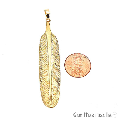 Feather Pendant,Gold Feather Necklace,Choker Charm,Boho Gold Necklace,Feather Charm,(CHPR-50085) - GemMartUSA