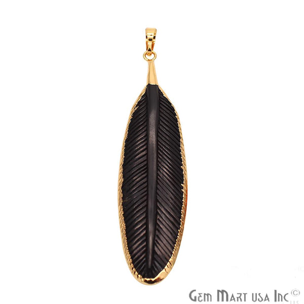 Black Feather Pendant,Gold Feather...