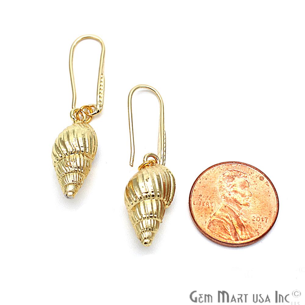 Small Conch Shell Shape Earring, Oxidized Earrings, Conch Gold Plated, Hook Earring (CHPR-50098) - GemMartUSA