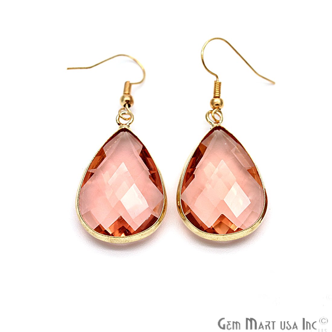 Hydro Morganite Pear Hook Earrings, Dangle Earrings, Gold Plated Hook Earrings, Gemstone Earrings (CHPR-11) - GemMartUSA