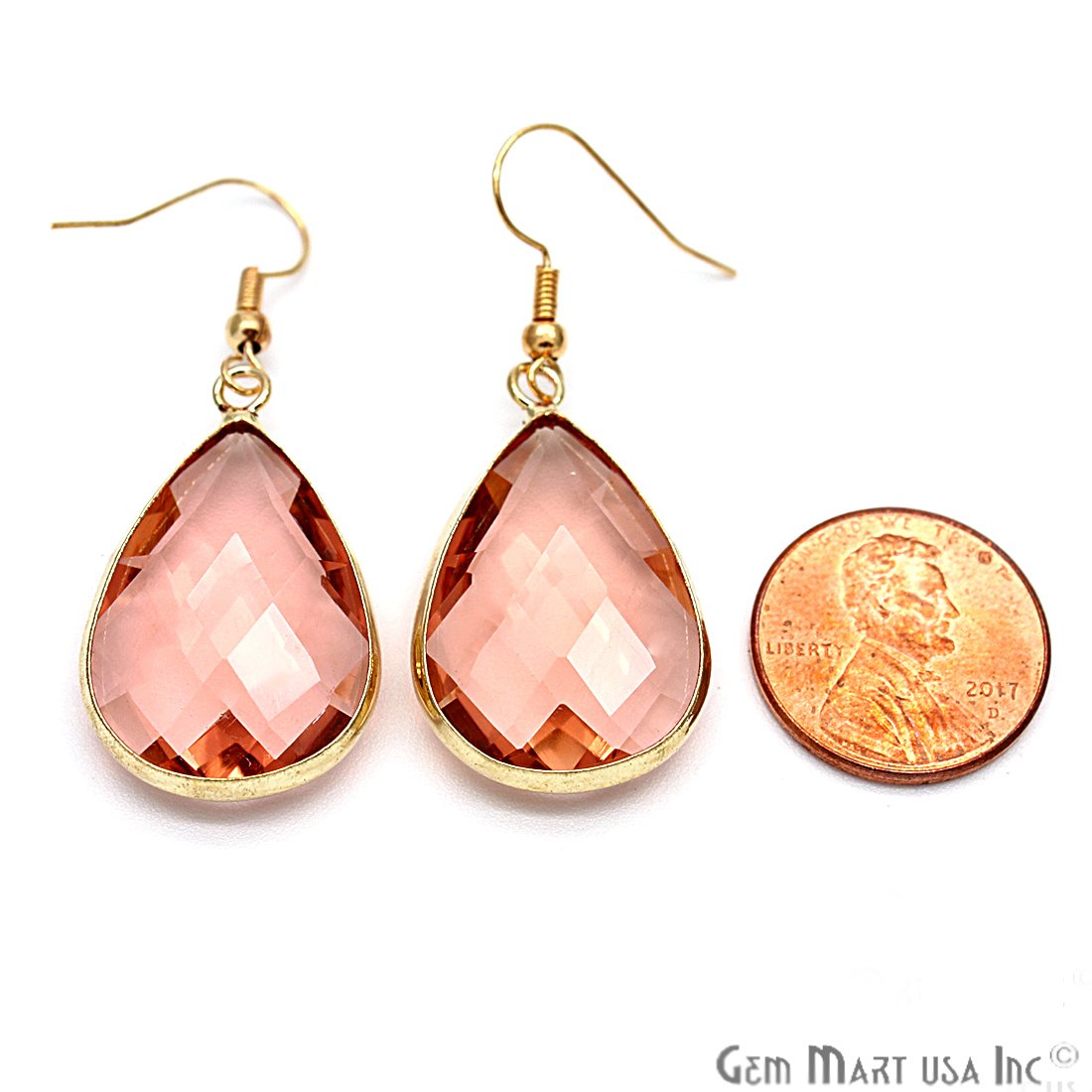 Hydro Morganite Pear Hook Earrings, Dangle Earrings, Gold Plated Hook Earrings, Gemstone Earrings (CHPR-11) - GemMartUSA